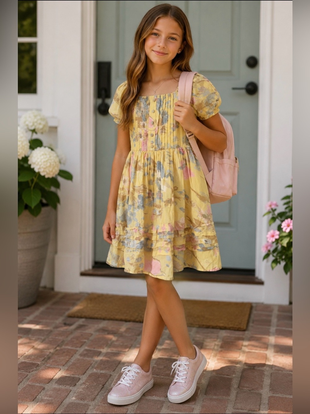 abercrombie kids Girls Yellow Floral Puff-Sleeve Dress